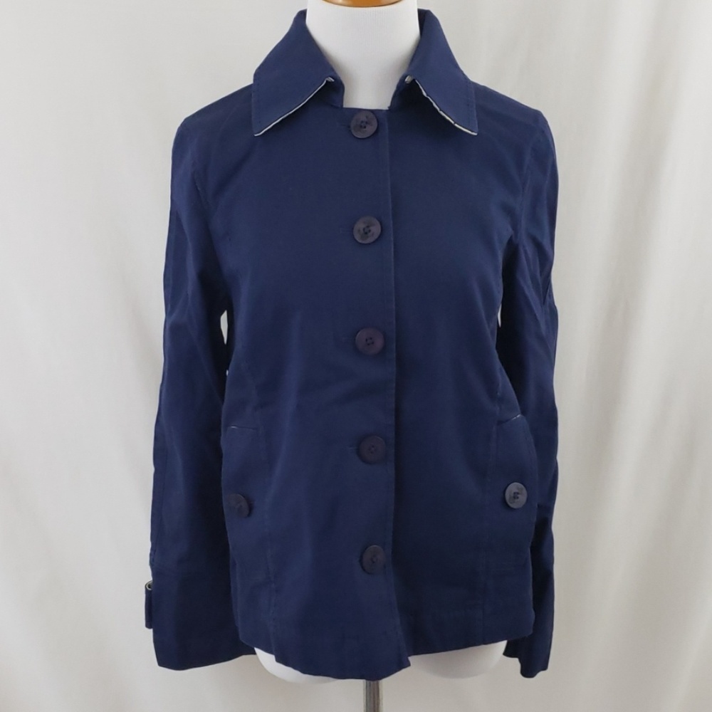 LL Bean Jacket Nautical Lightweight Jacket Navy Blue size Small Preppy Classic